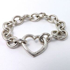 Tiffany & Co. Sterling Silver Large Round Link Heart Clasp 8" Charm Bracelet